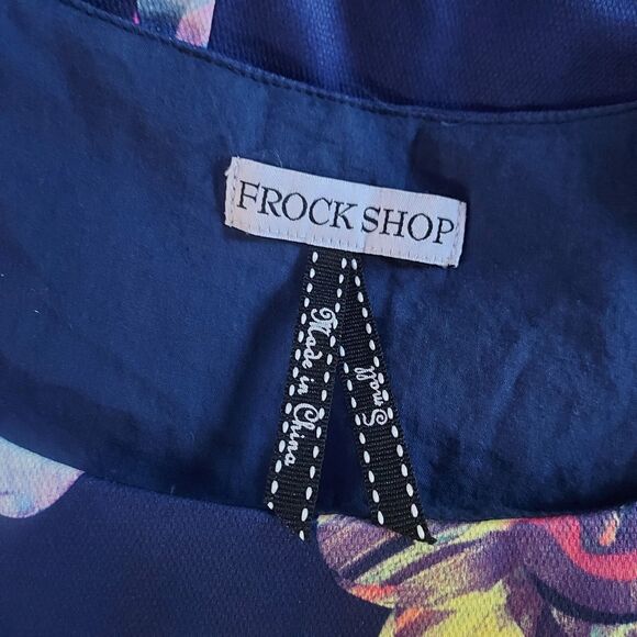 FROCK SHOP Blue Floral Print Fit n Flare Dress w Pockets Womens Size Small Flowy - Picture 7 of 10